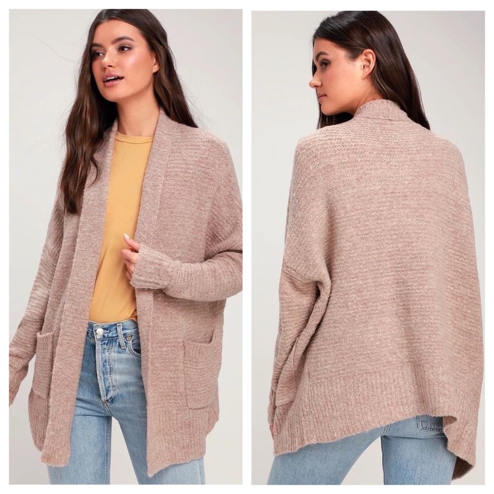 Lulu’s Dusty Mauve Marled Cardigan Sweater M/L